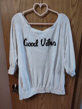 Express White 'Good Vibes' Pullover Sweatshirt